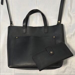 Portland Leather Black Shoulder Bag and Wallet Set